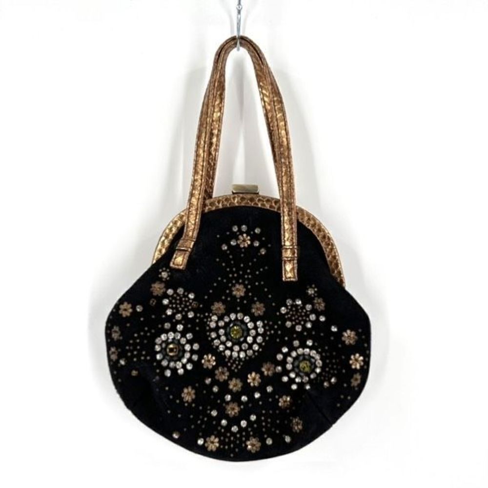 Rafe New York Women's Black Suede Leather Beaded Rhinestone Evening Purse Bag